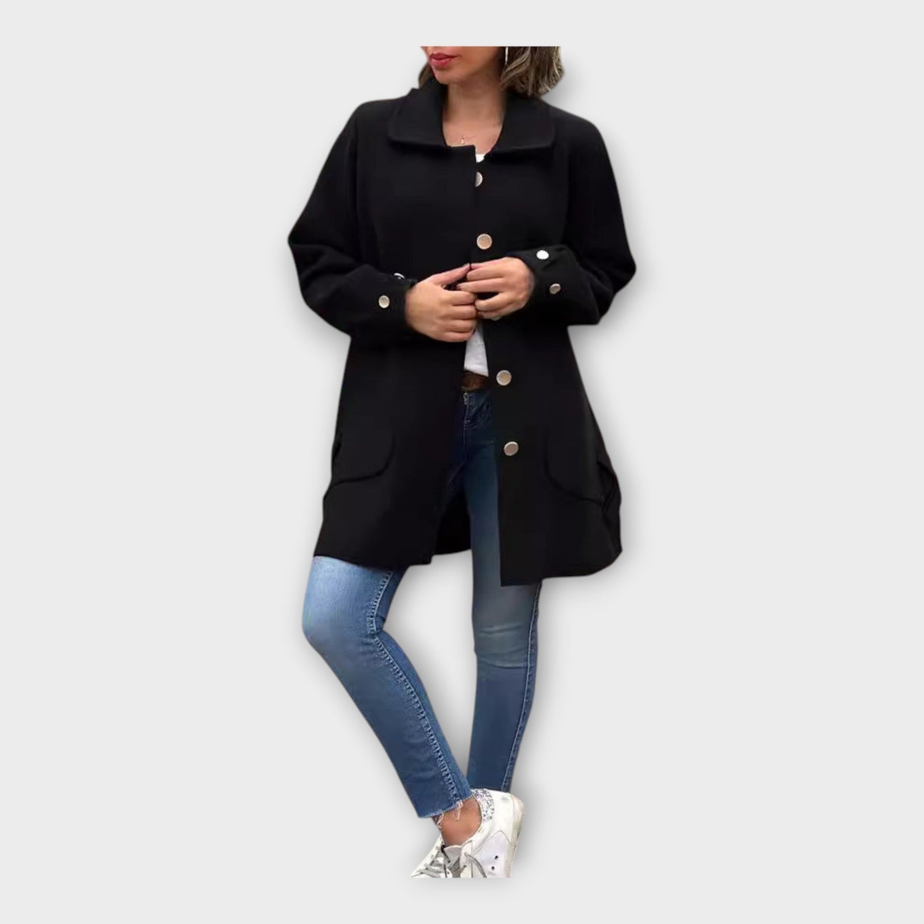 Corinne – Langer Oversize-Mantel für Damen mit Knöpfen – Ansicht 6