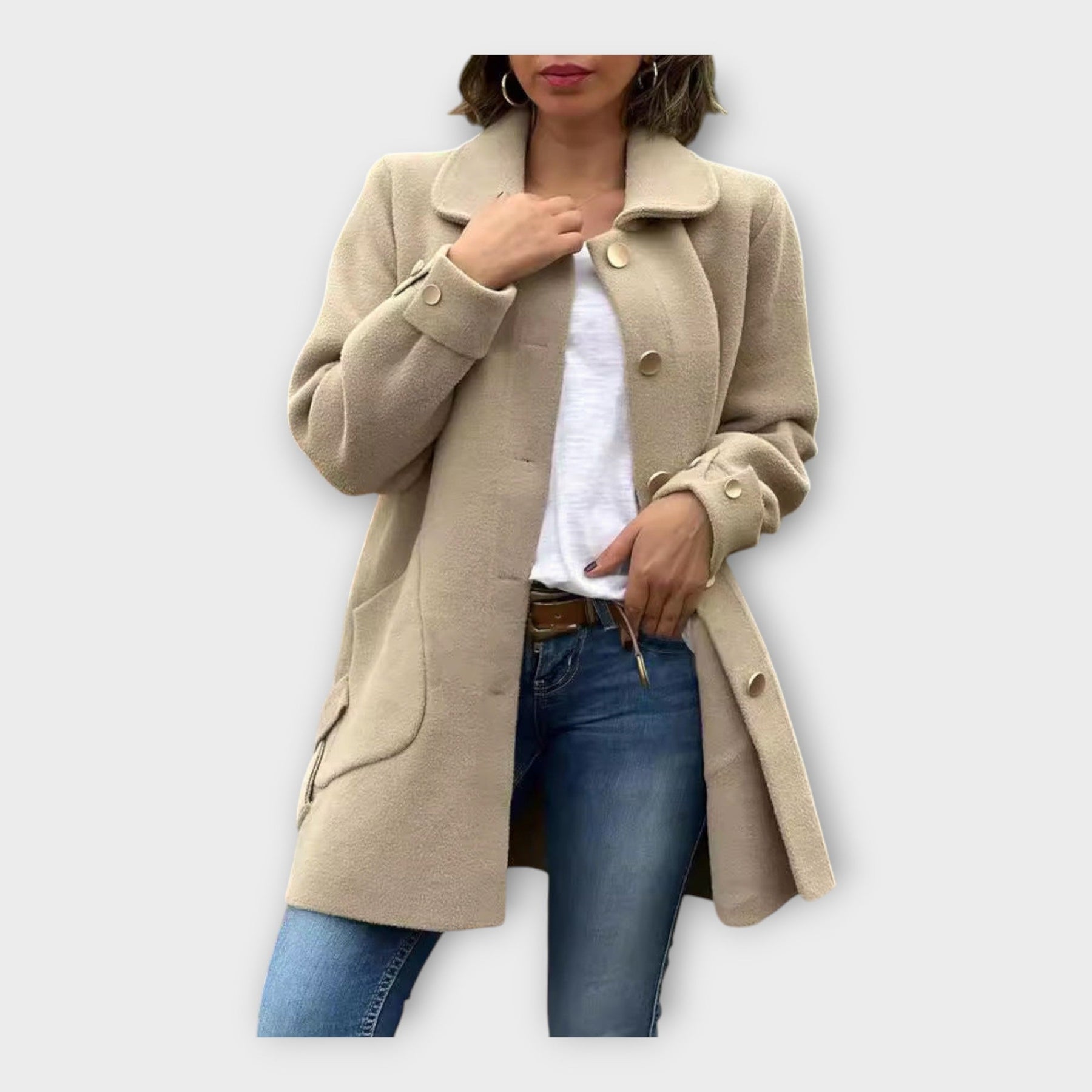 Corinne – Langer Oversize-Mantel für Damen mit Knöpfen – Ansicht 8
