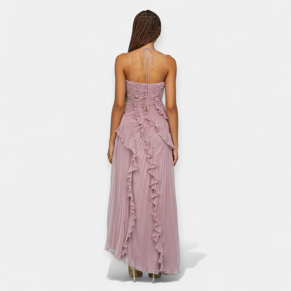 Lilafarbenes Midikleid für Damen mit Rüschen – Ansicht 2