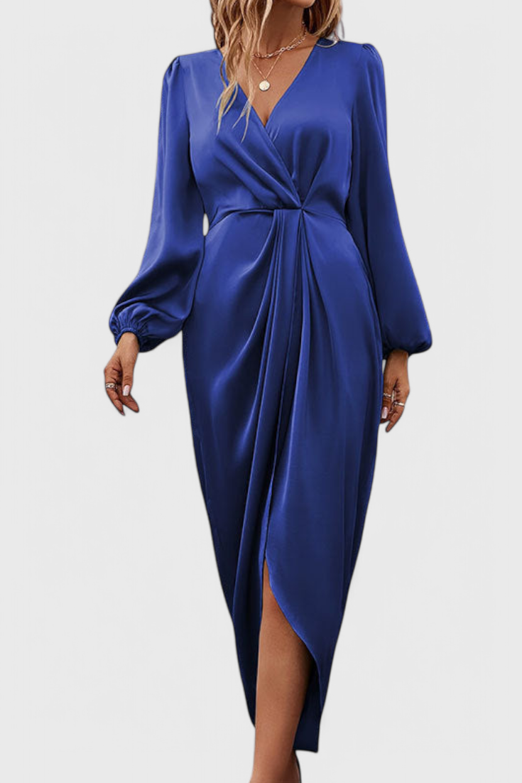 Damen-Satin-Maxikleid Giada mit V-Ausschnitt – Ansicht 3