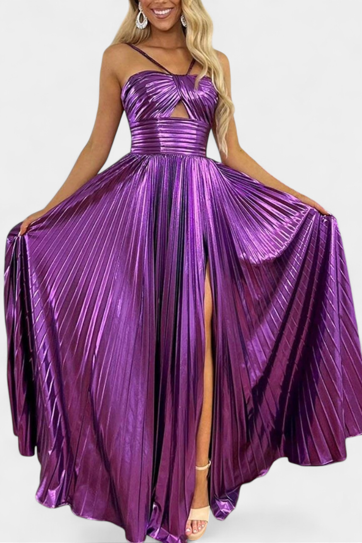 Aikaterini – Metallic-Maxikleid für Damen mit gekreuztem Ausschnitt – Ansicht 7
