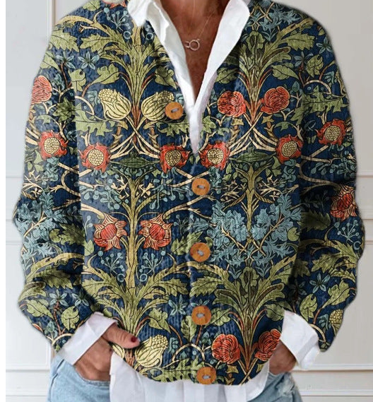 Chloe – Strickjacke für Damen mit Vintage-Blumenmuster – Ansicht 2