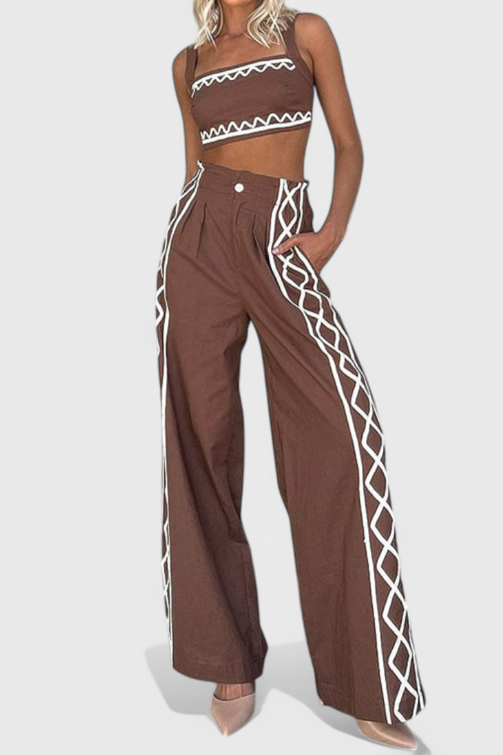 Mirella-Set mit Crop-Top und weit geschnittener Hose mit Zickzackmuster