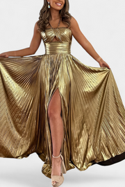 Aikaterini – Metallic-Maxikleid für Damen mit gekreuztem Ausschnitt