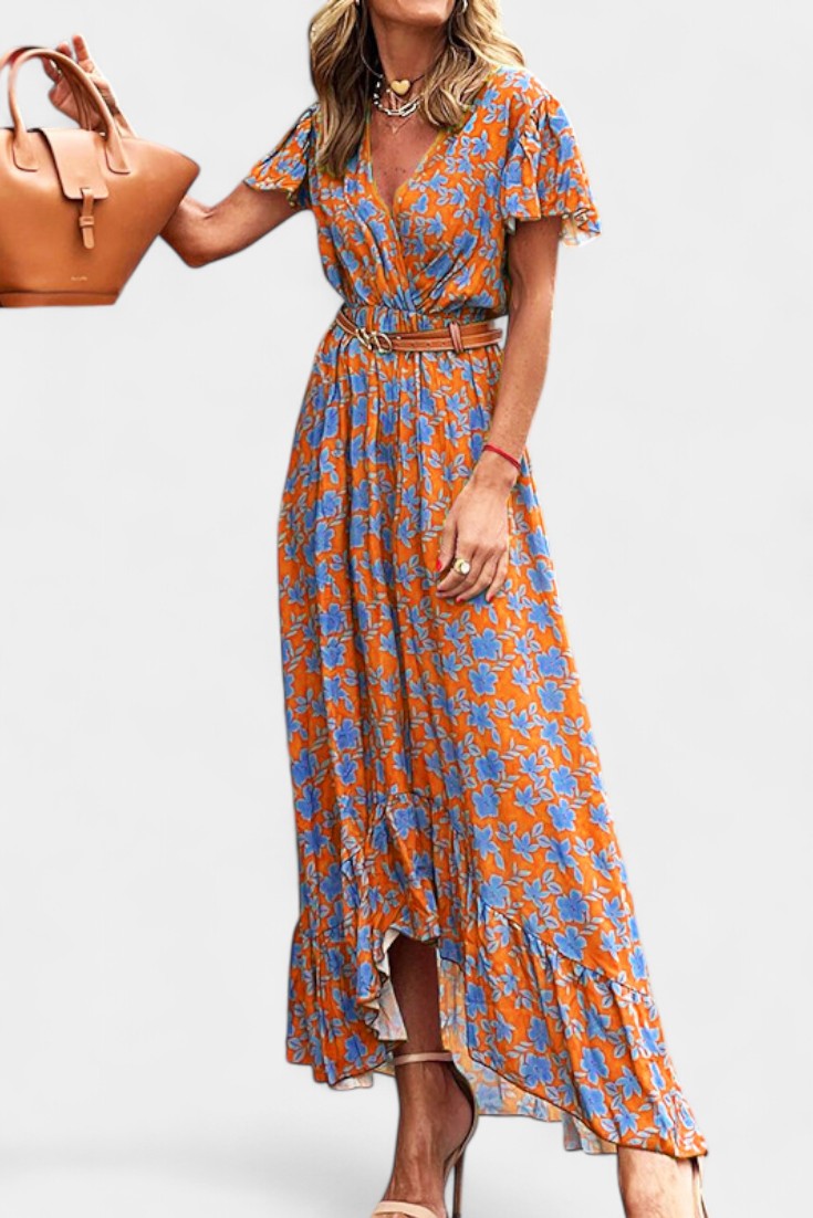 Kinslee – Ausgestelltes Maxikleid für Damen mit V-Ausschnitt