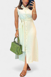 Behnaz – Ärmelloses Hemdblusenkleid für Damen mit Gürtel und Kragen – Ansicht 5