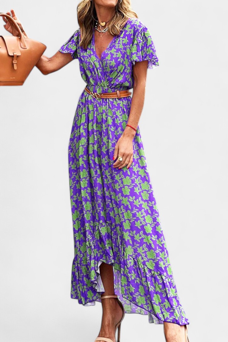 Kinslee – Ausgestelltes Maxikleid für Damen mit V-Ausschnitt – Ansicht 3