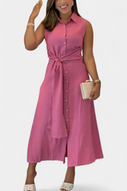 Behnaz – Ärmelloses Hemdblusenkleid für Damen mit Gürtel und Kragen – Ansicht 3