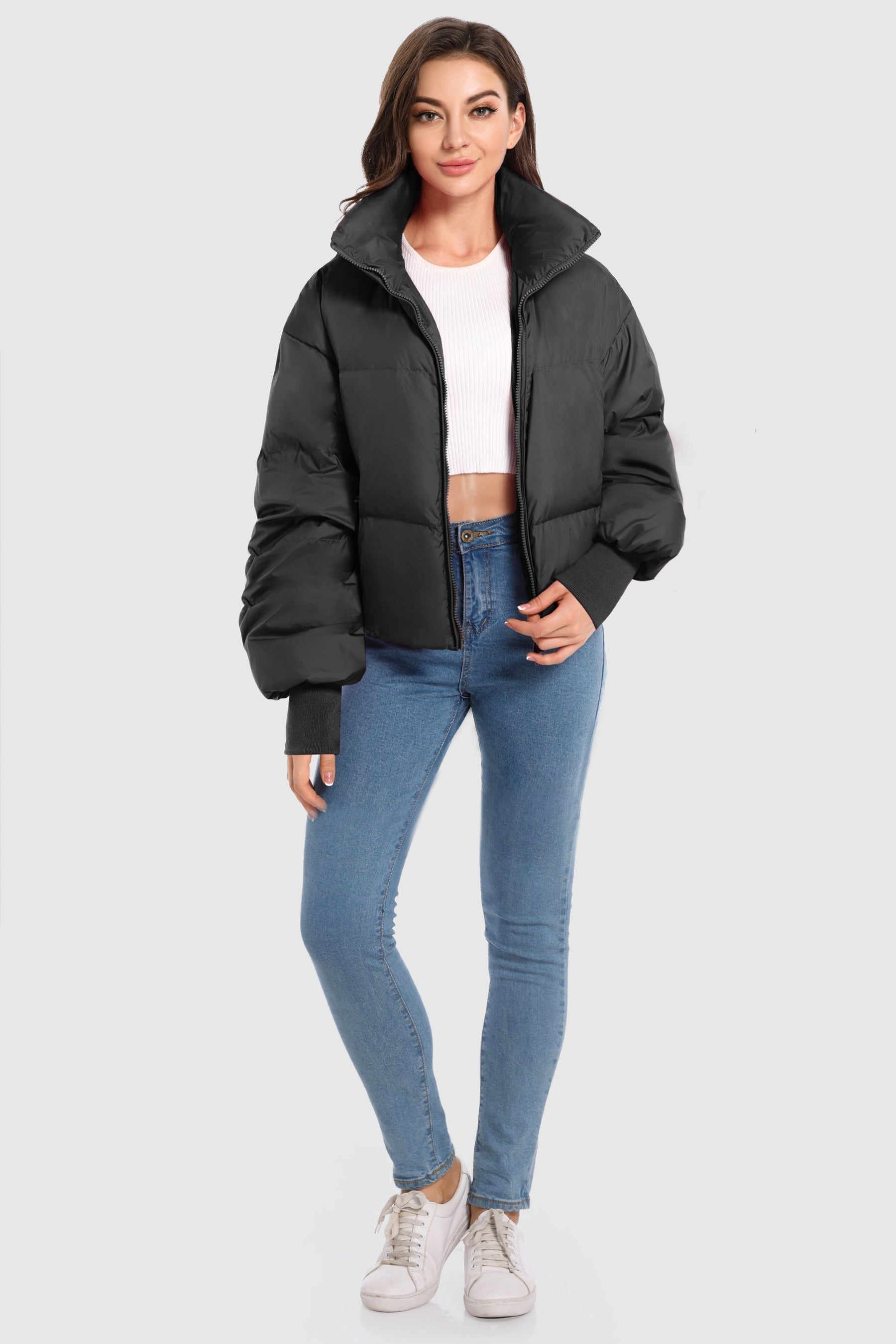 Dela – Kurzer Oversize-Daunenmantel für Damen – Ansicht 15