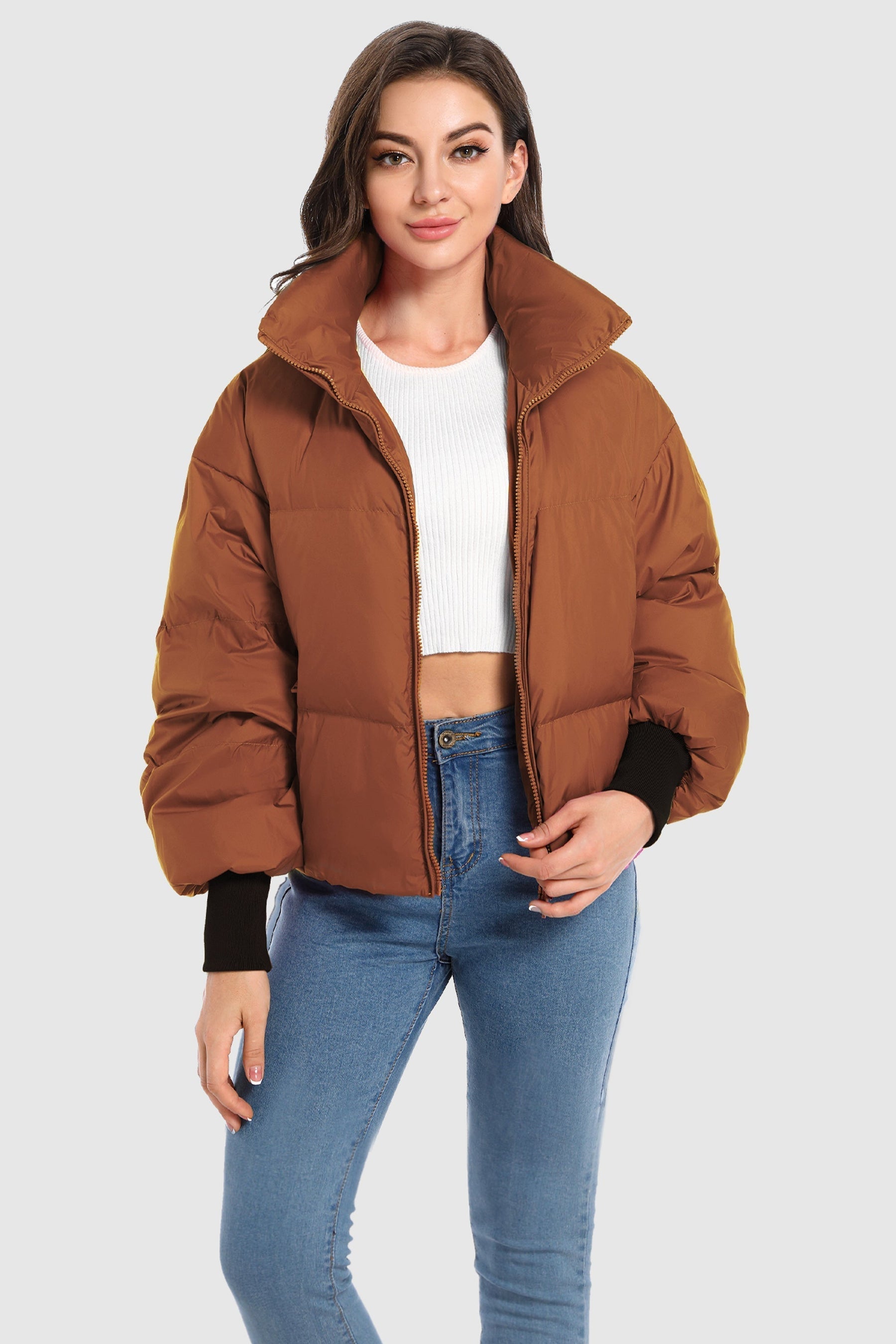 Dela – Kurzer Oversize-Daunenmantel für Damen – Ansicht 92