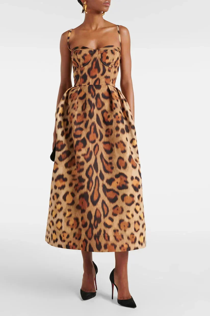 Tiana – Midikleid für Damen mit Bustier und Leopardenmuster