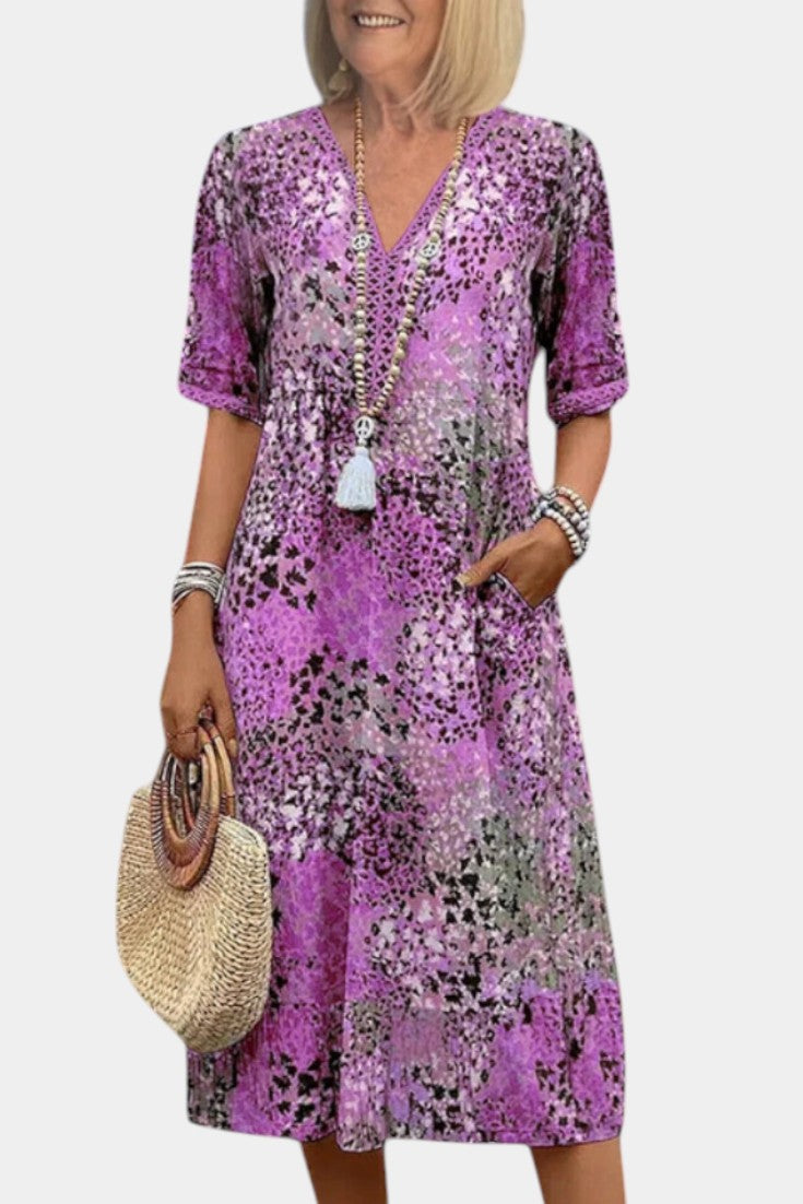 Perla – Boho-Kleid für Damen mit Blumenmuster und Strickdetails – Ansicht 3