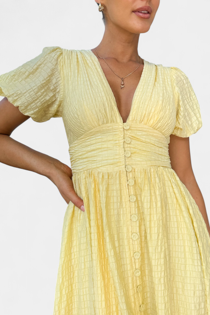 Mélia – Maxikleid für Damen mit V-Ausschnitt und Puffärmeln – Ansicht 7