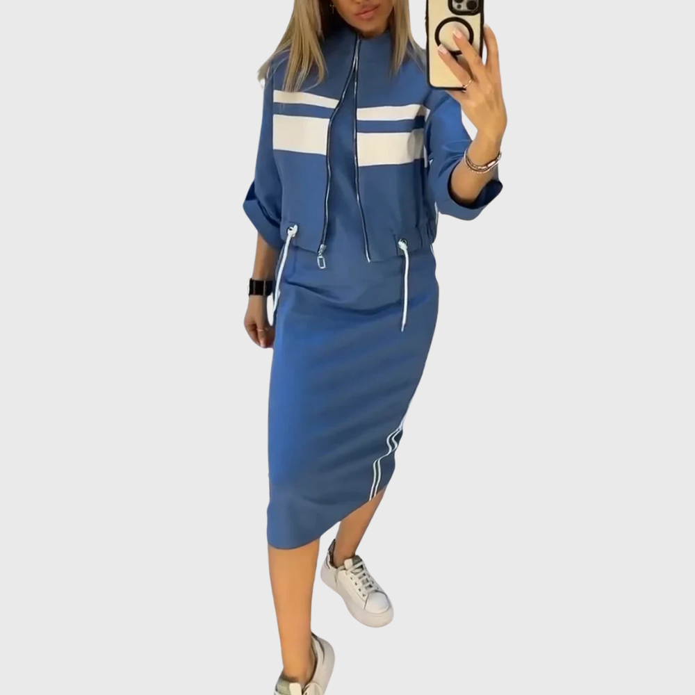 Loanna – Elegantes zweiteiliges Damen-Set mit Zip-Top und Rock – Ansicht 4