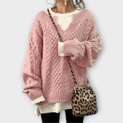 Oversize-Damen-Strickpullover mit Zopfmuster – Ansicht 3