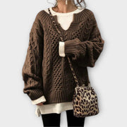 Oversize-Damen-Strickpullover mit Zopfmuster – Ansicht 2