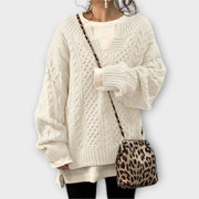 Oversize-Damen-Strickpullover mit Zopfmuster