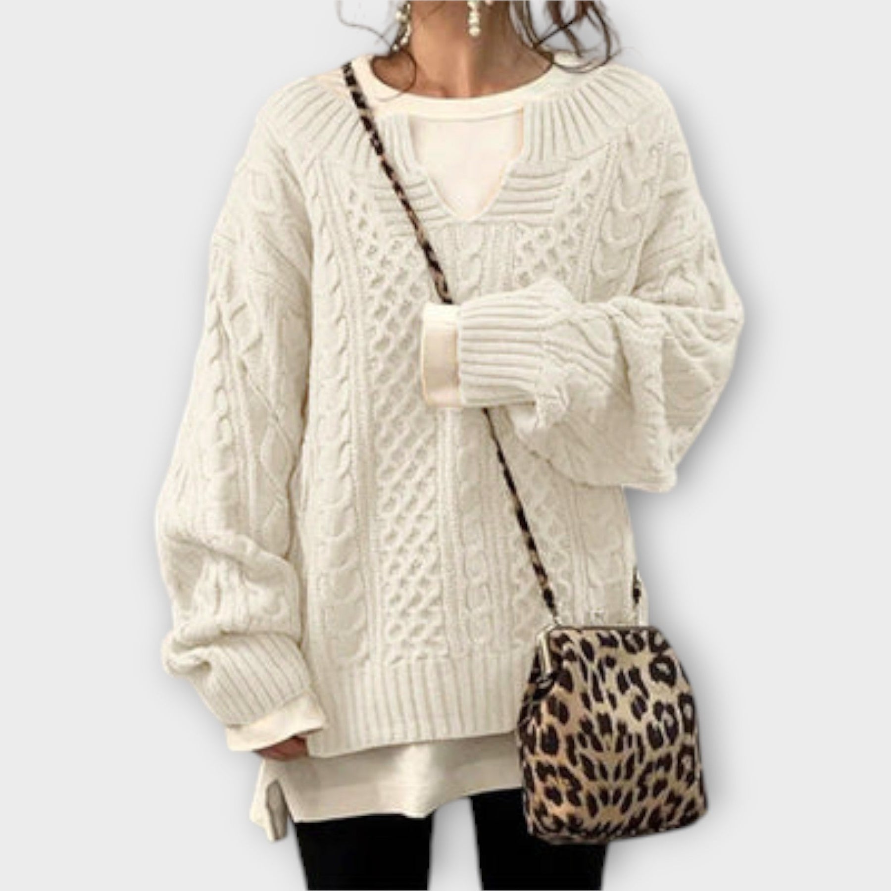 Oversize-Damen-Strickpullover mit Zopfmuster