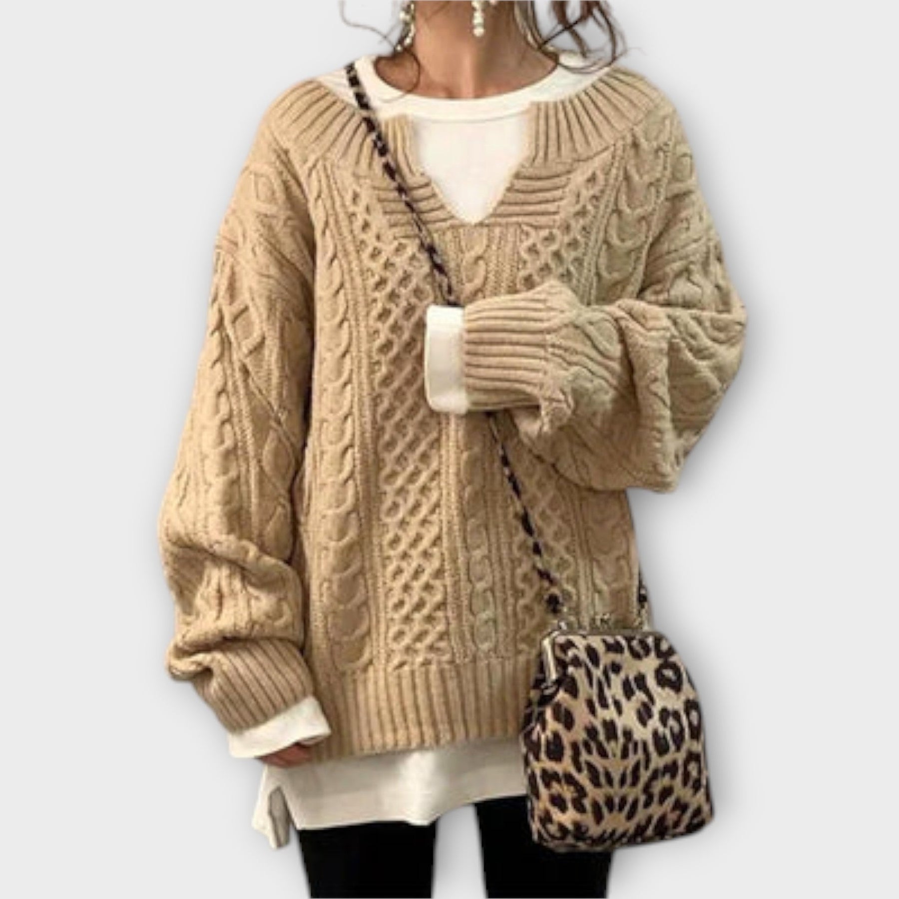 Oversize-Damen-Strickpullover mit Zopfmuster – Ansicht 5