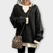 Oversize-Damen-Strickpullover mit Zopfmuster – Ansicht 4