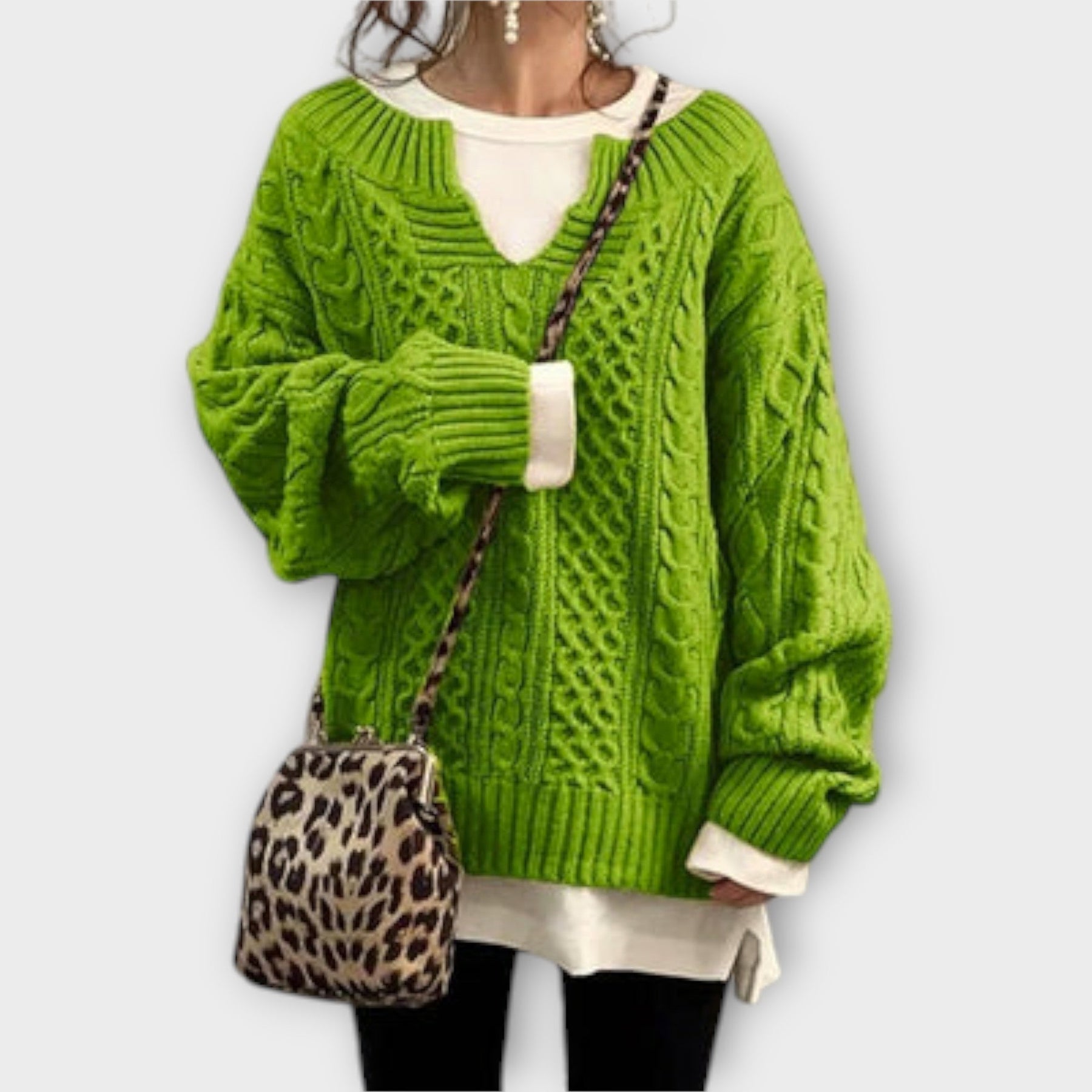 Oversize-Damen-Strickpullover mit Zopfmuster – Ansicht 6