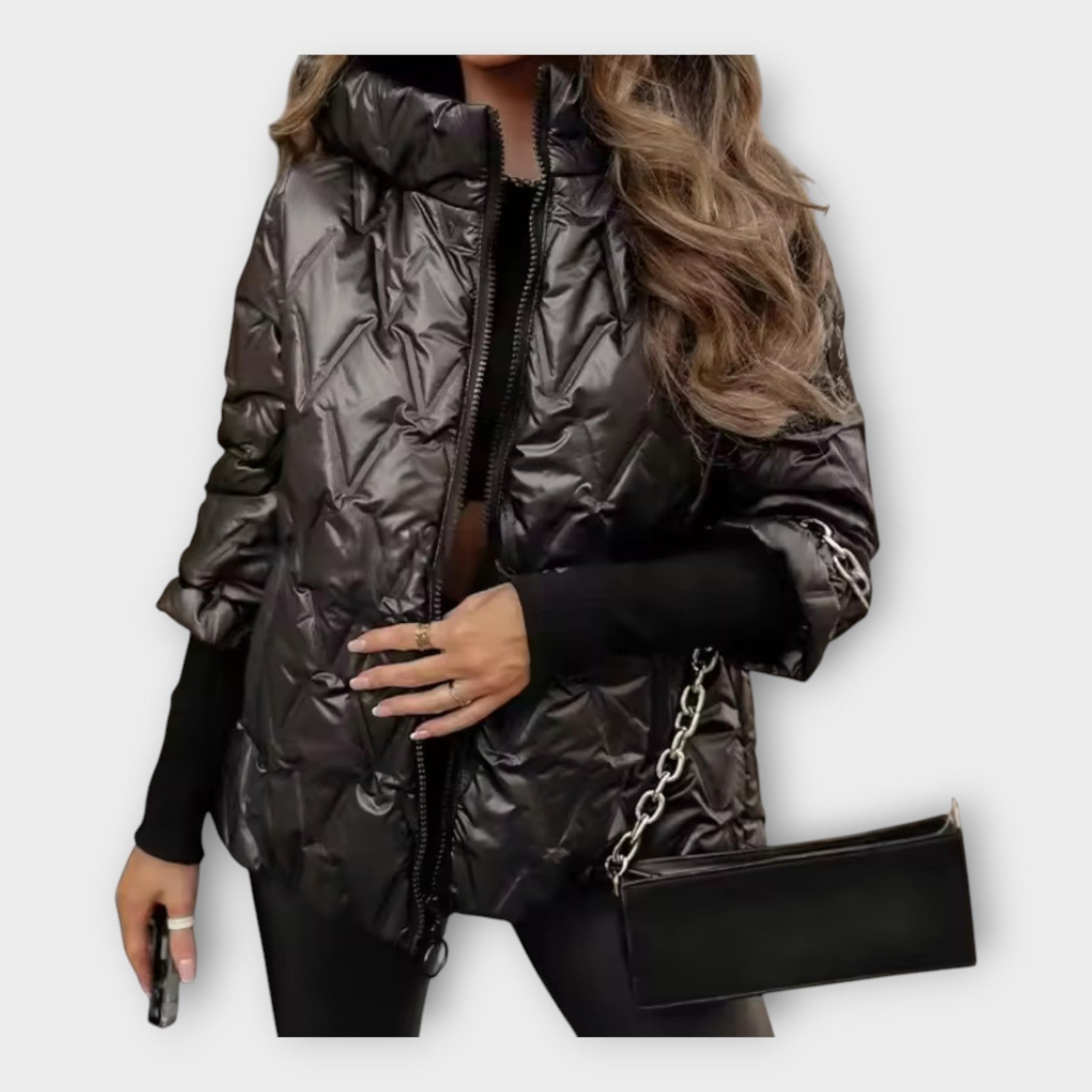 Elegante gesteppte Damenjacke mit Kapuze – Ansicht 2
