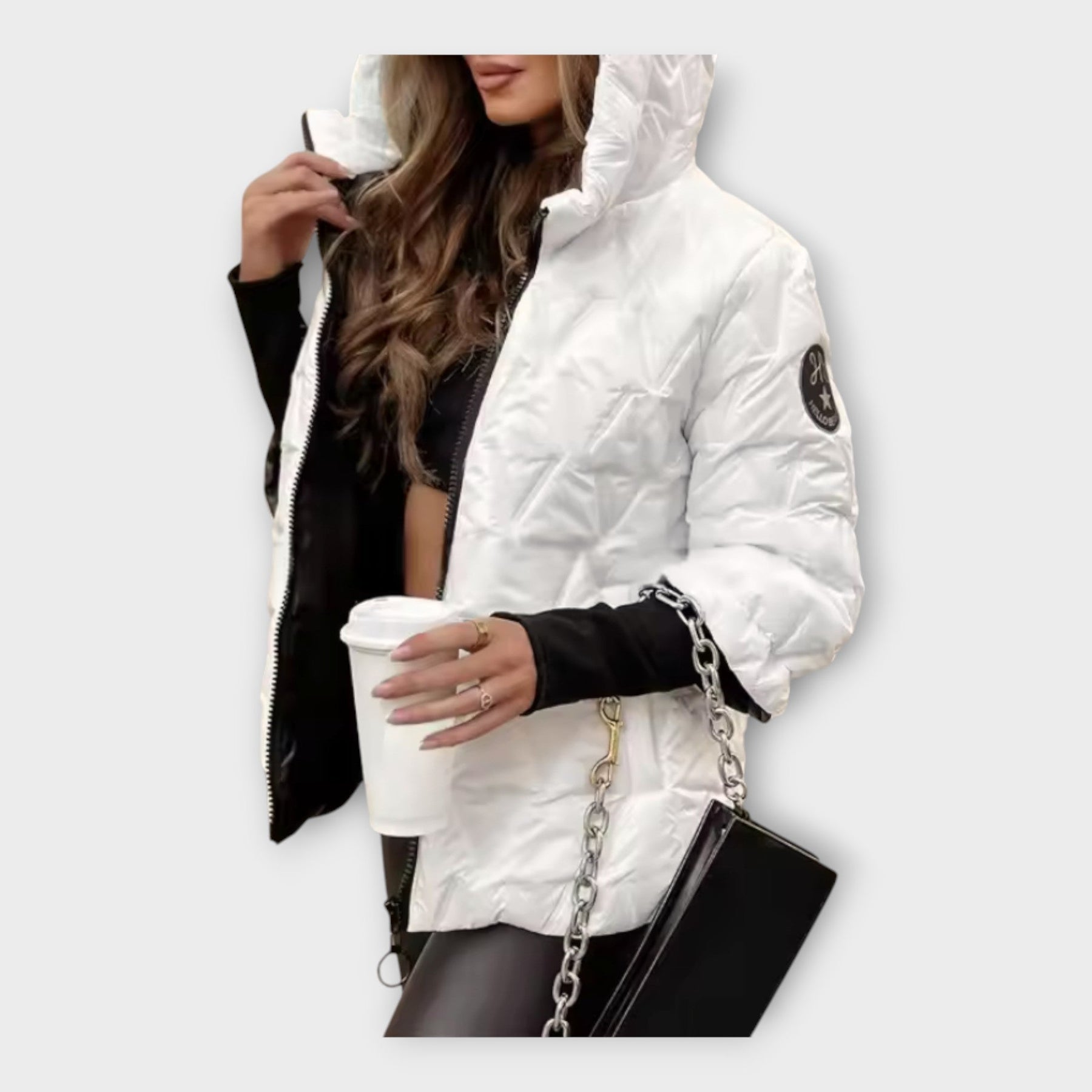 Elegante gesteppte Damenjacke mit Kapuze – Ansicht 3