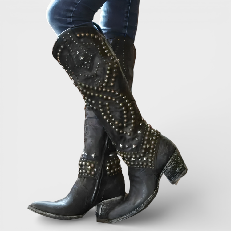 Monroe – Kniehohe Westernstiefel für Damen mit Nieten – Ansicht 3