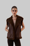 Γυναικείο καφέ γούνινο γιλέκο Lydia από shearling