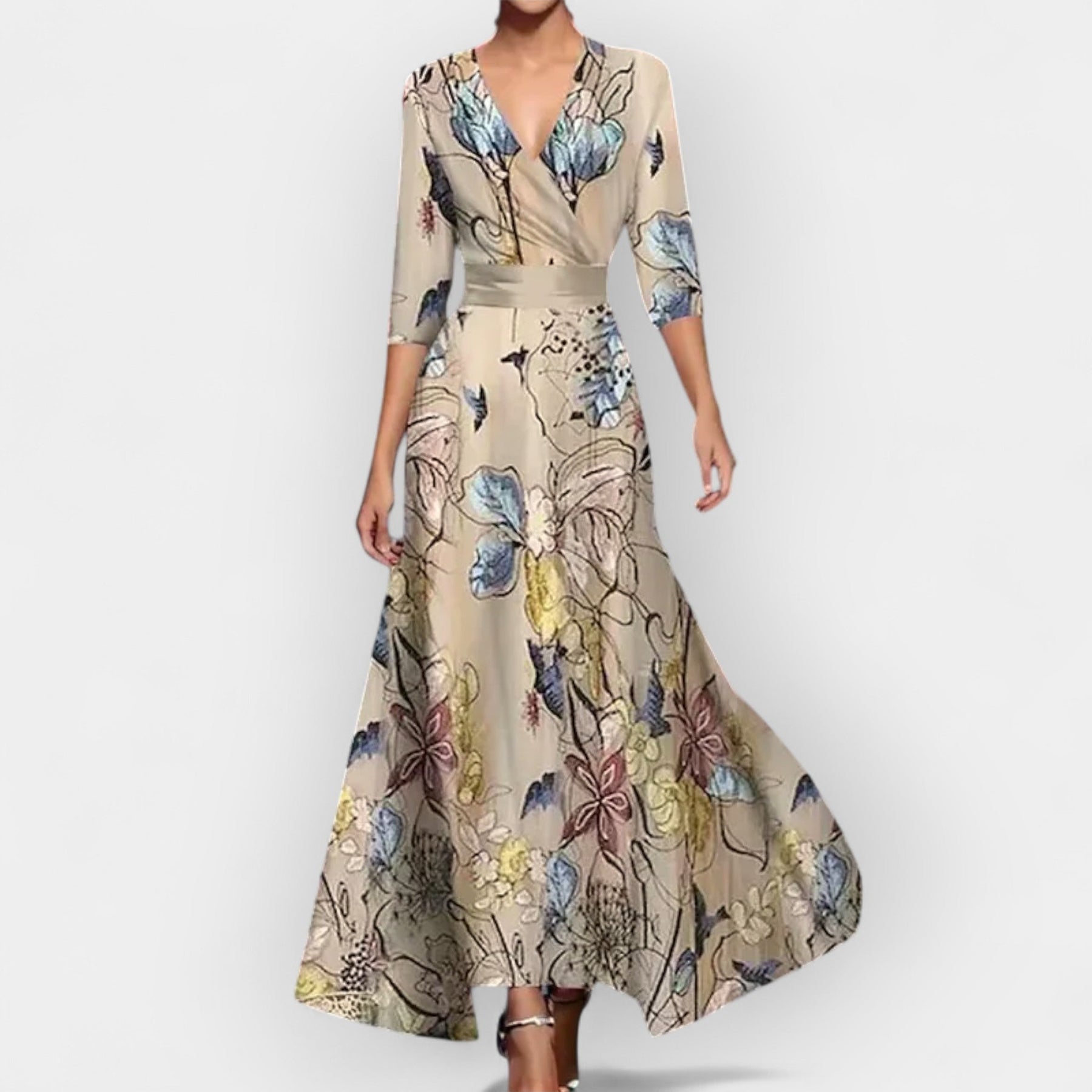 Florales Maxikleid für Damen in A-Linie – Ansicht 3