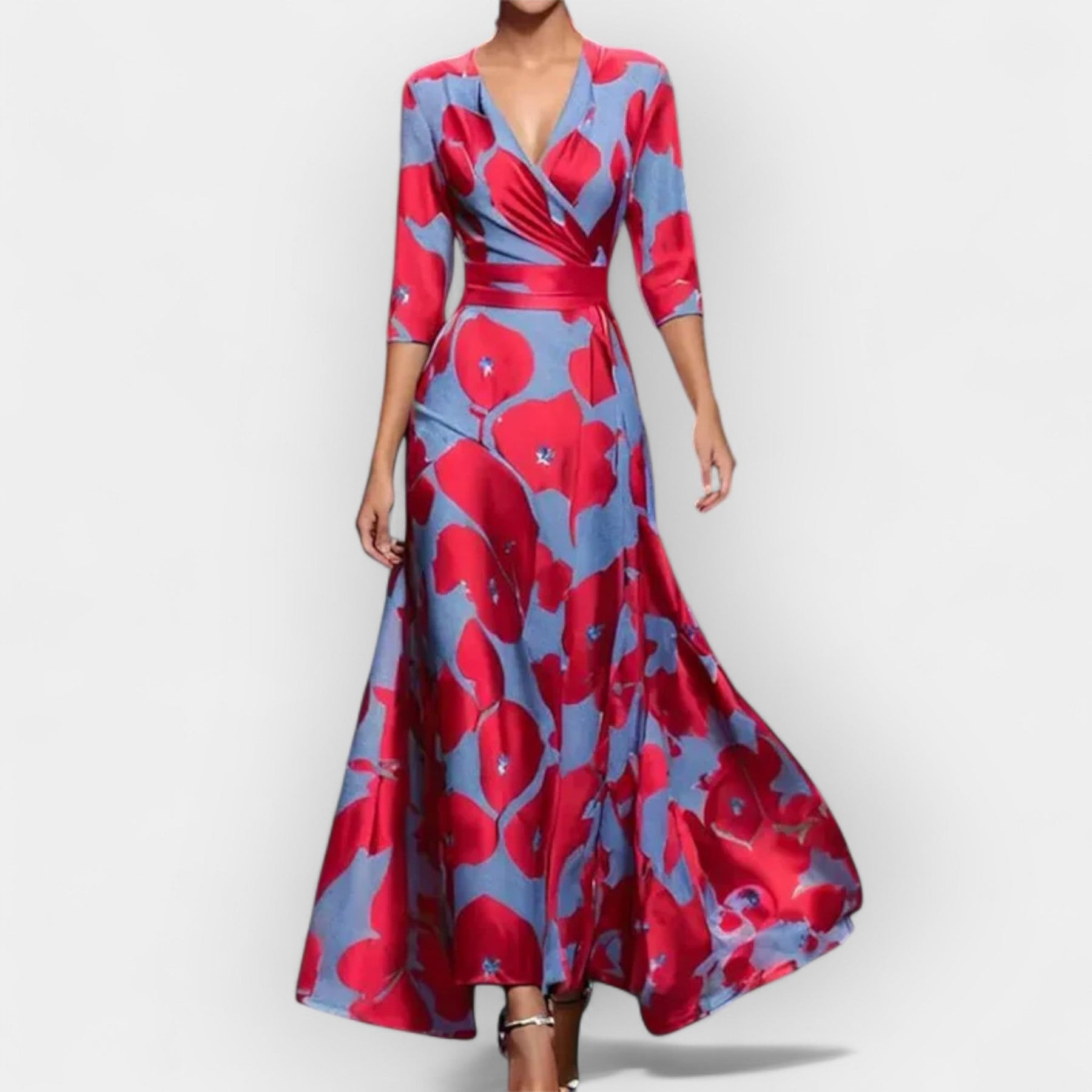 Florales Maxikleid für Damen in A-Linie – Ansicht 2