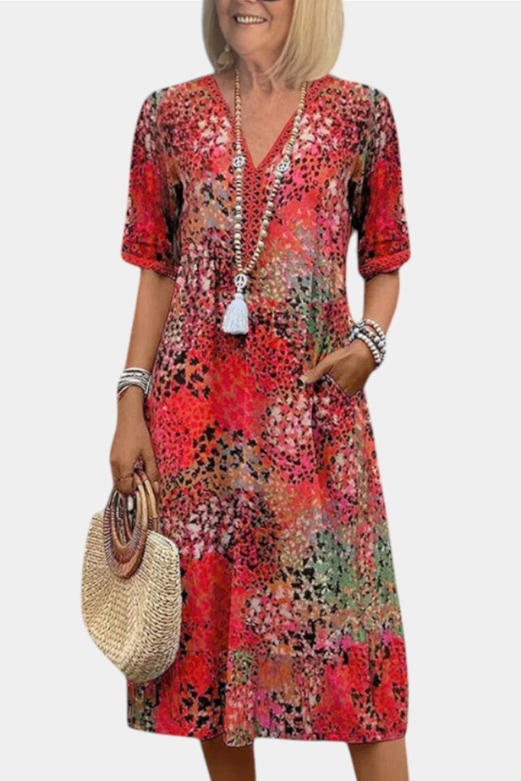 Perla – Boho-Kleid für Damen mit Blumenmuster und Strickdetails