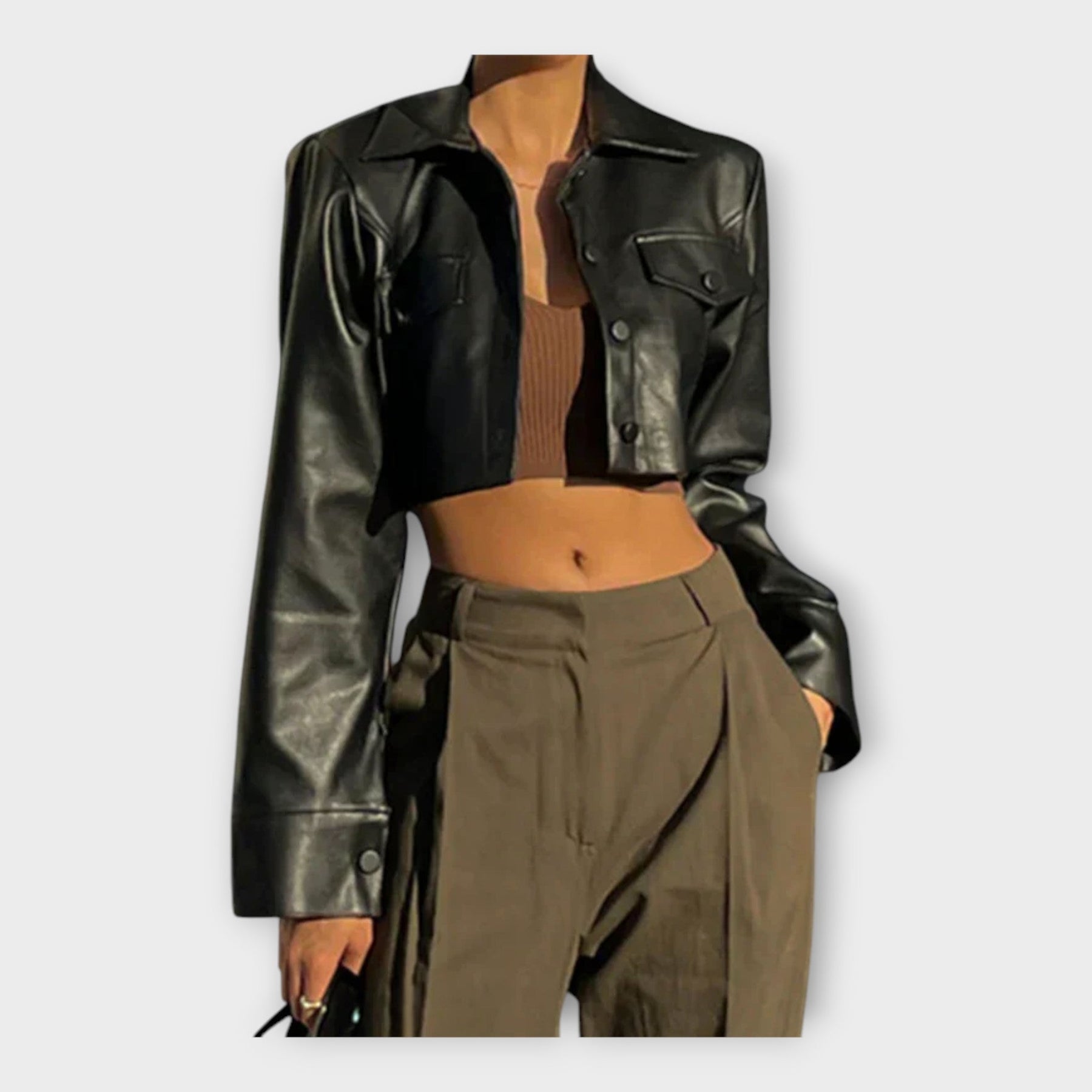 Elise – Kurze Lederjacke für Damen mit Taschen – Ansicht 5
