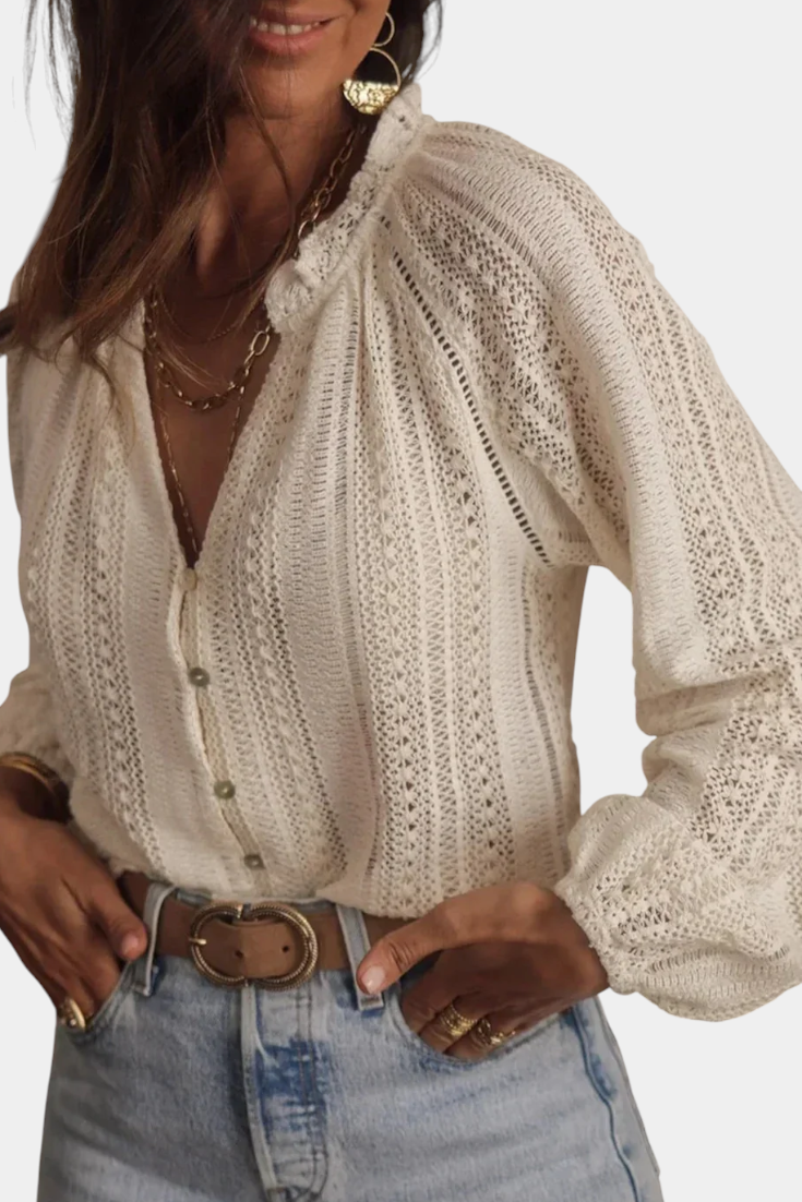 Weiße Boho-Spitzenbluse Hanalei für Damen
