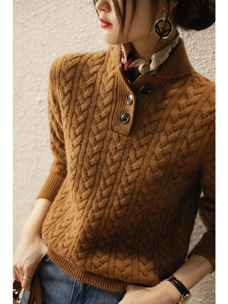 Liza – Kaschmirpullover für Damen mit Zopfmuster und Knöpfen – Ansicht 4
