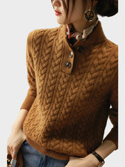 Liza – Kaschmirpullover für Damen mit Zopfmuster und Knöpfen – Ansicht 4