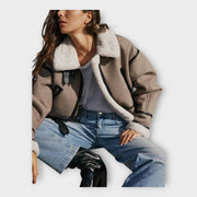 Chloe – Gefütterte Lederjacke für Damen mit Gürtel – Ansicht 5
