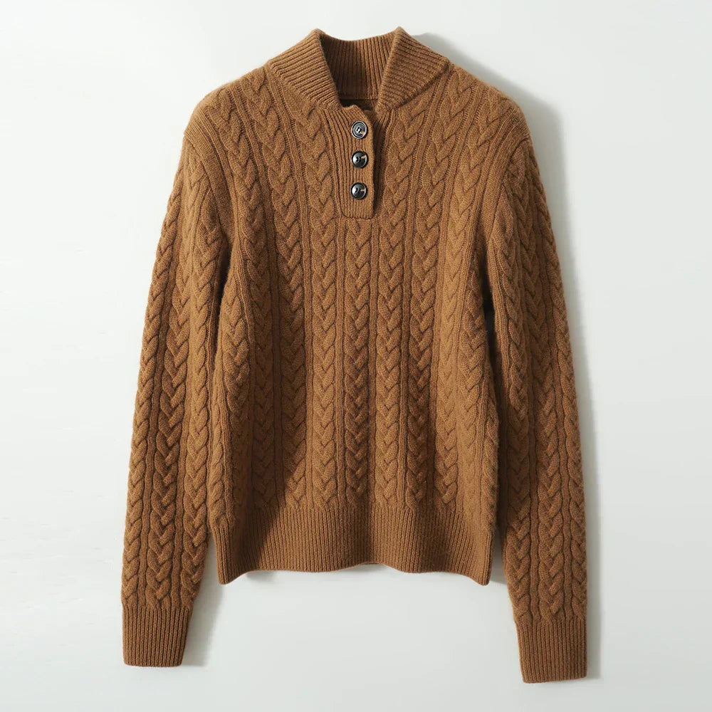 Liza – Kaschmirpullover für Damen mit Zopfmuster und Knöpfen – Ansicht 17