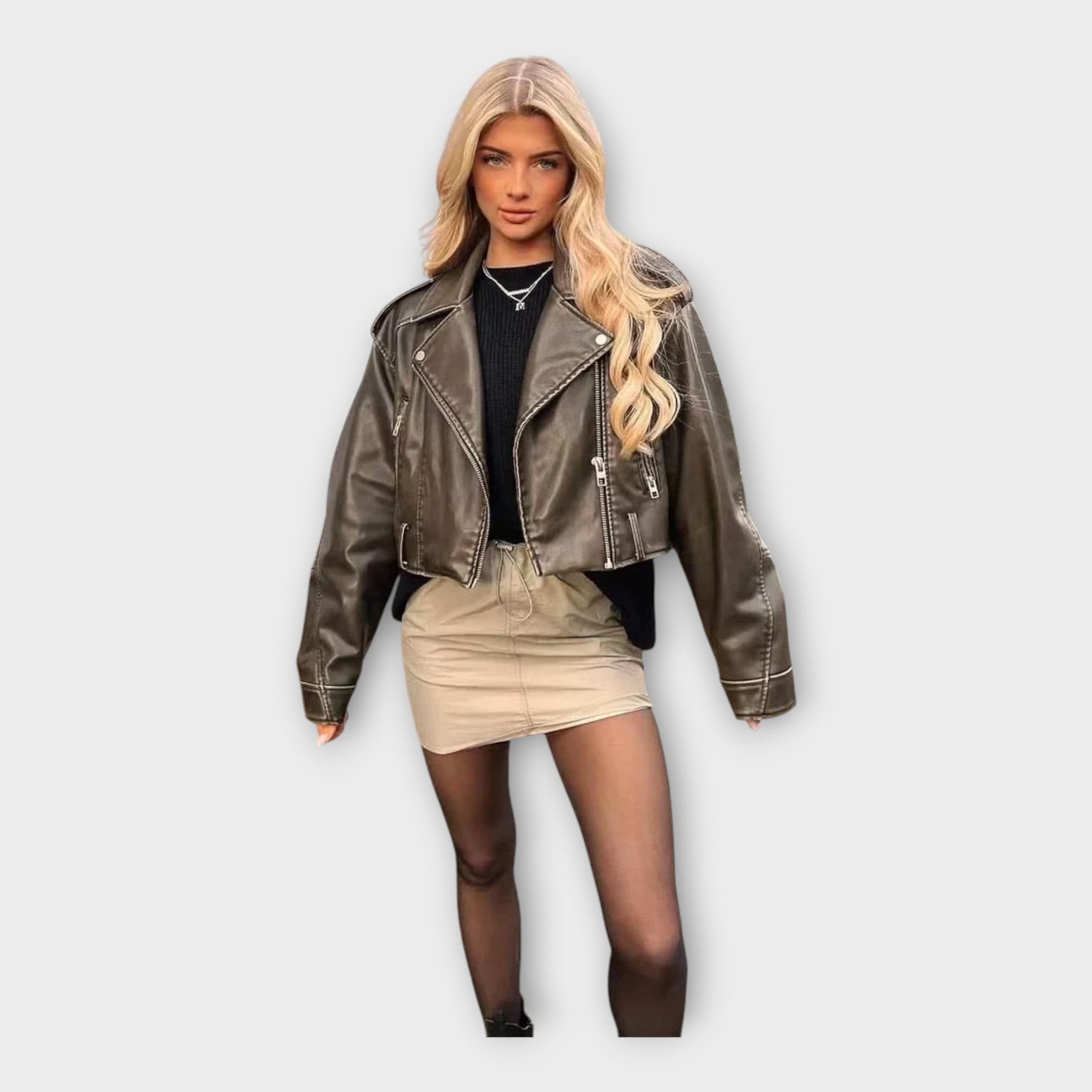Elodie – Moderne kurze Lederjacke für Damen mit Gürtel
