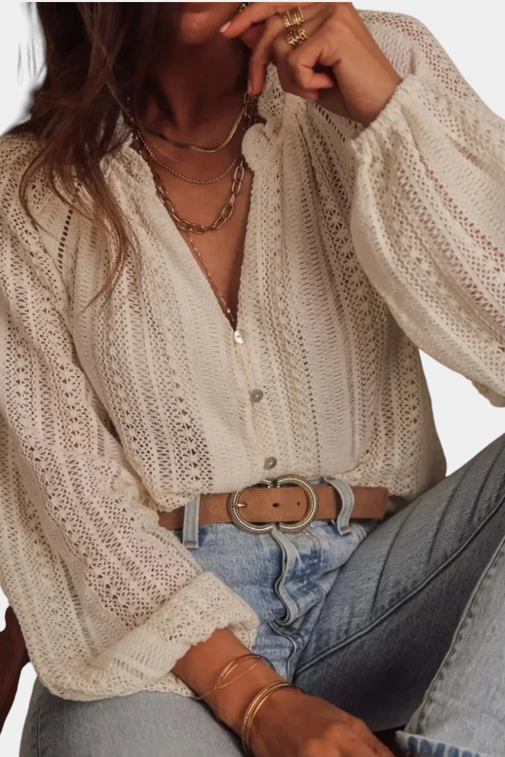 Weiße Boho-Spitzenbluse Hanalei für Damen – Ansicht 3