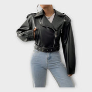 Yasmine – Kurze Lederjacke für Damen mit Gürtel – Ansicht 4