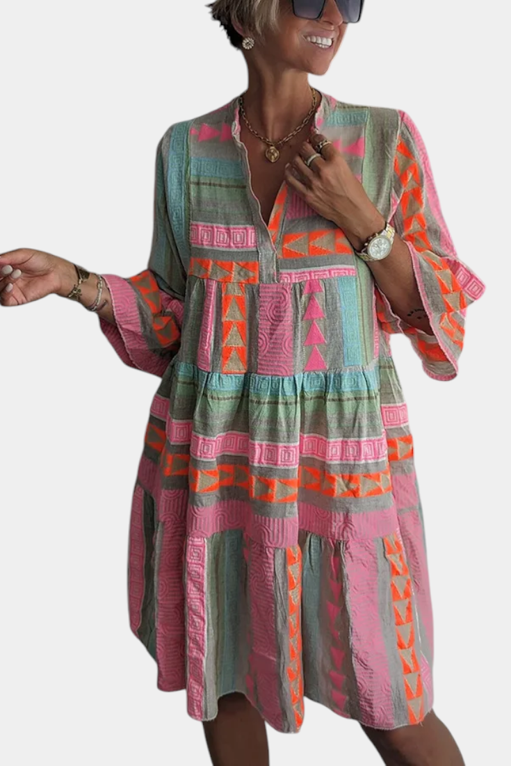 Gina – Besticktes Boho-Minikleid für Damen mit V-Ausschnitt – Ansicht 4