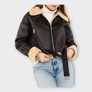 Ines – Moderne gefütterte Lederjacke für Damen mit Gürtel