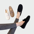 Γυναικείες μαύρες loafers με υφή shearling