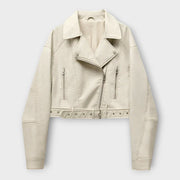 Elodie – Moderne kurze Lederjacke für Damen mit Gürtel – Ansicht 2