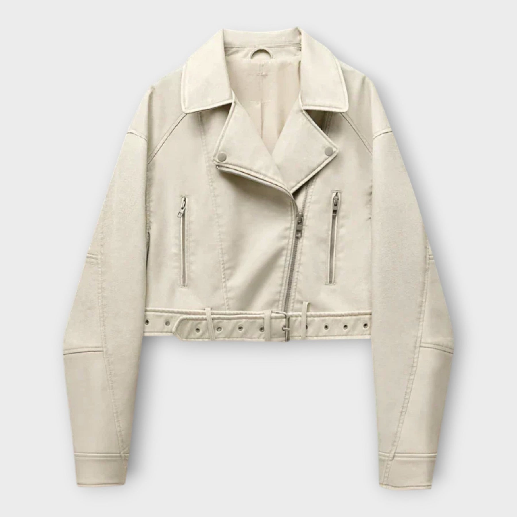 Elodie – Moderne kurze Lederjacke für Damen mit Gürtel – Ansicht 2
