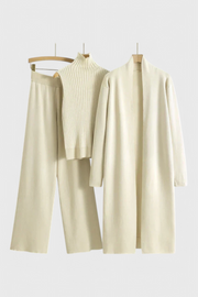 Mahalia – Dreiteiliges Damen-Strickset mit Cardigan, Rollkragenpullover und weiter Hose – Ansicht 17