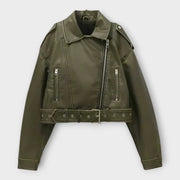 Elodie – Moderne kurze Lederjacke für Damen mit Gürtel – Ansicht 3