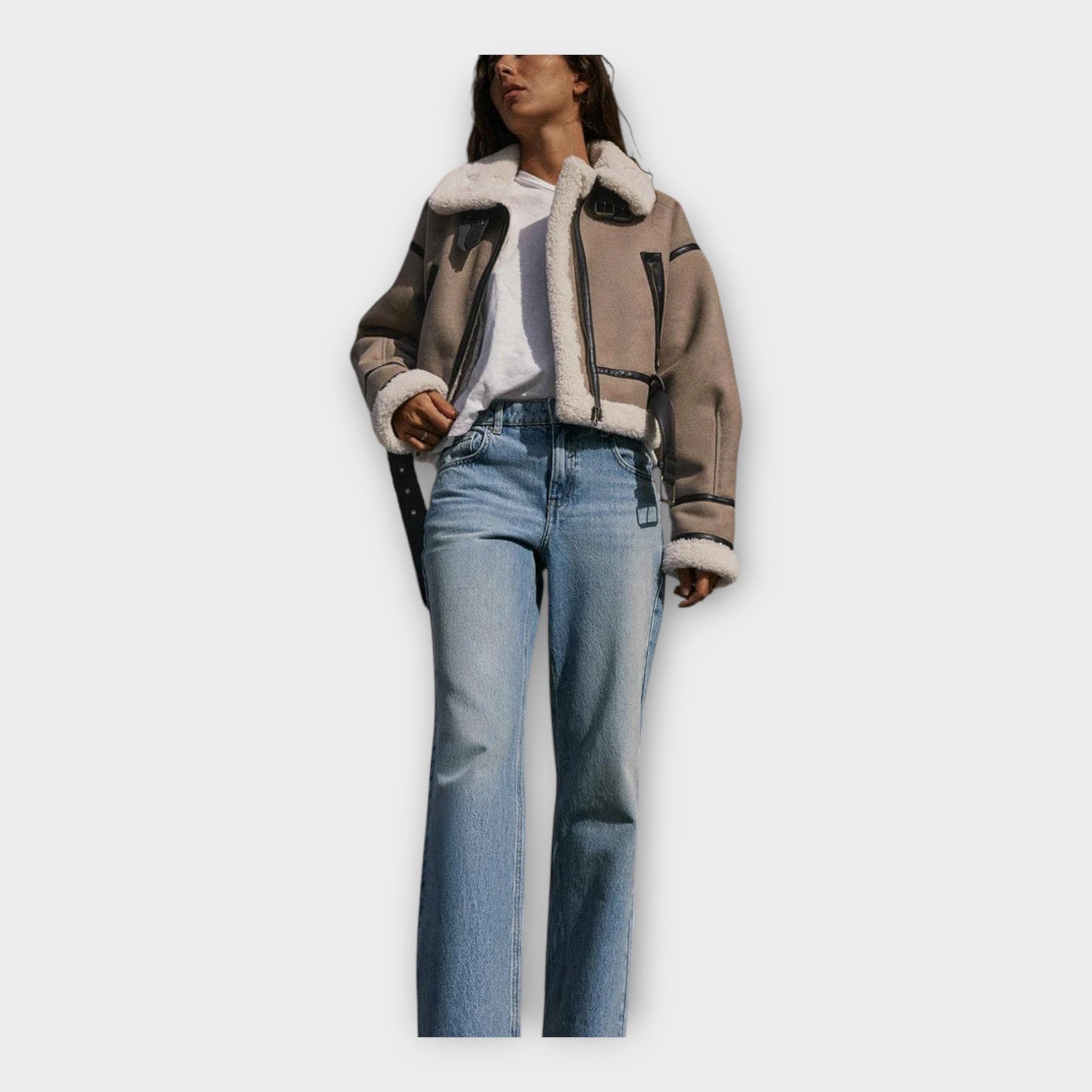 Chloe – Gefütterte Lederjacke für Damen mit Gürtel – Ansicht 2