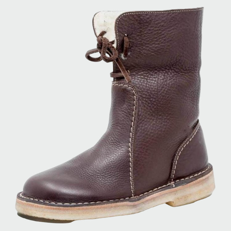 Beige Lederstiefeletten für Damen mit warmem Futter – Ansicht 4